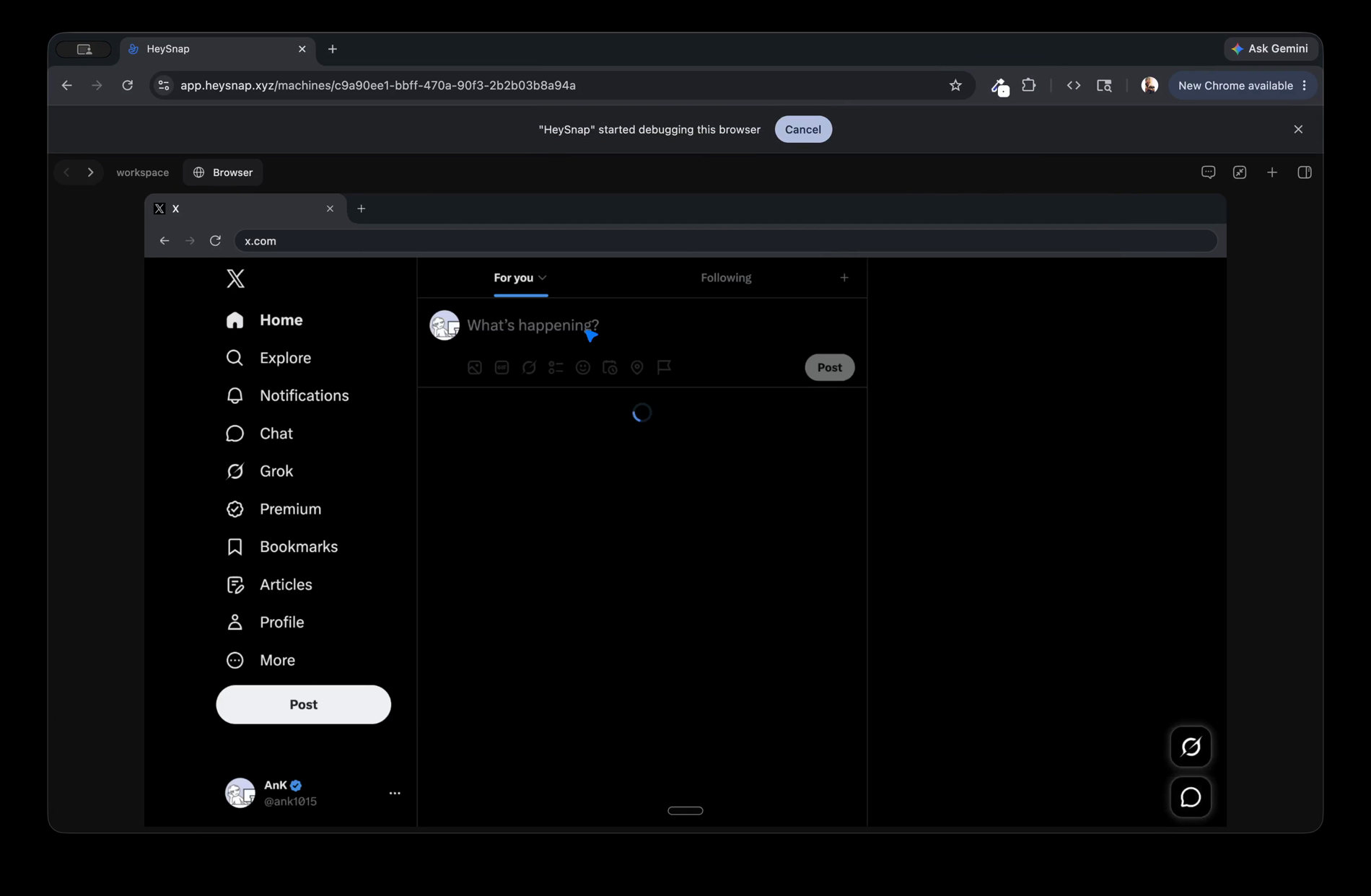A real website loaded in the browser running on the remote machine